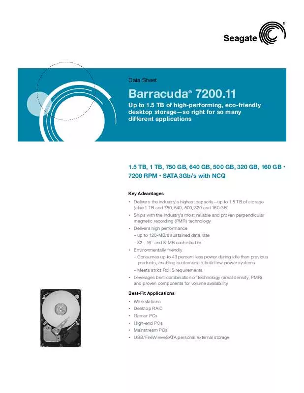Mode d'emploi SEAGATE BARRACUDA 7100.11