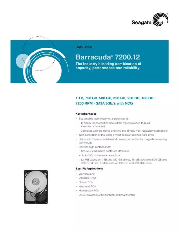 Mode d'emploi SEAGATE BARRACUDA 7200.12