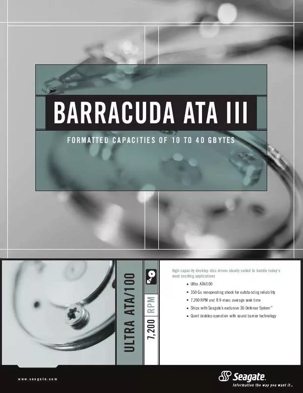 Mode d'emploi SEAGATE BARRACUDA ATA III