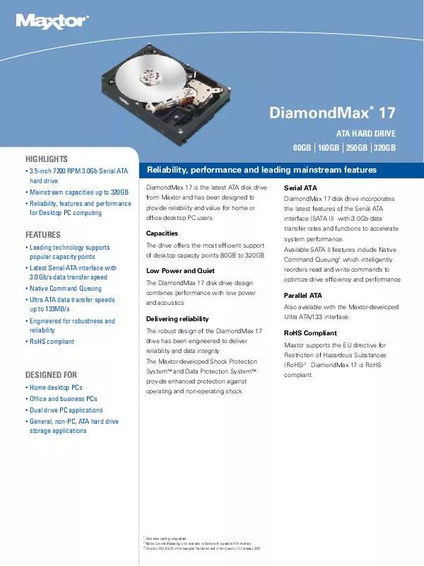 Mode d'emploi SEAGATE DIAMOND MAX 17