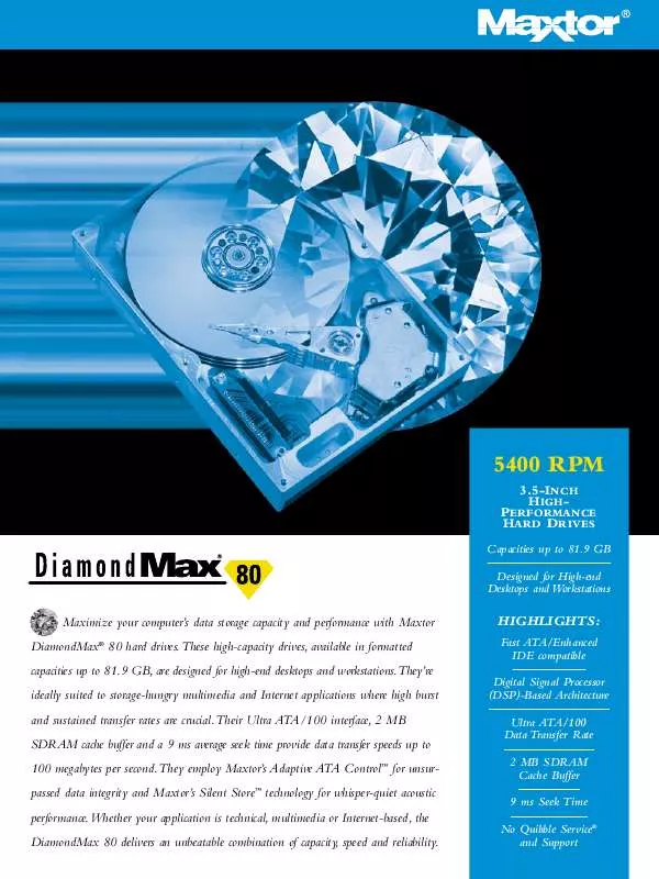 Mode d'emploi SEAGATE DIAMOND MAX 80