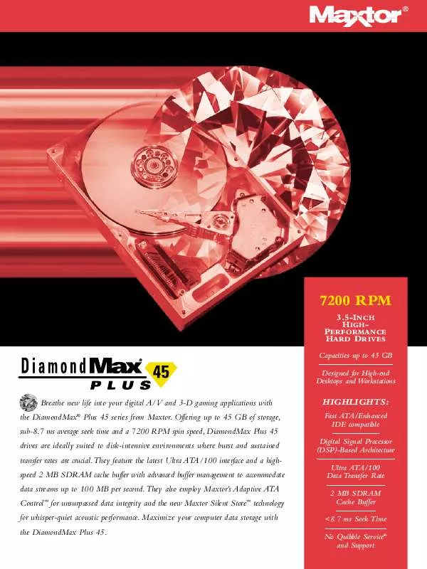 Mode d'emploi SEAGATE DIAMOND MAX PLUS 45