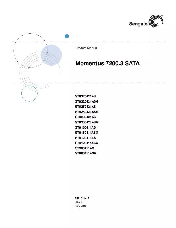 Mode d'emploi SEAGATE MOMENTUS 7200.3 SATA