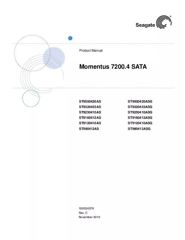 Mode d'emploi SEAGATE MOMENTUS 7200.4 SATA