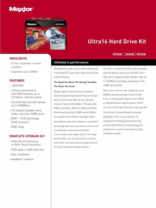 Mode d'emploi SEAGATE ULTRA16 HARD DRIVE KIT