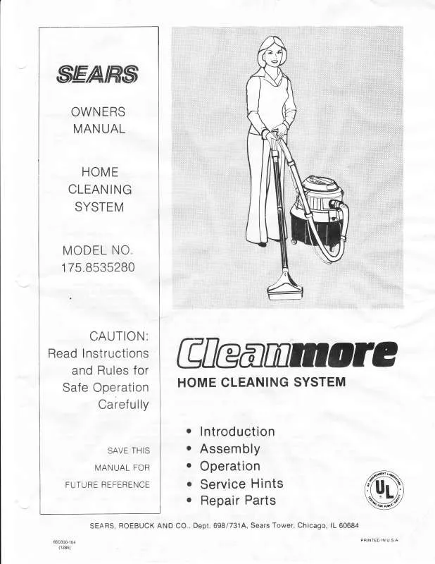 Mode d'emploi SEARS CLEANMORE 175-8535280