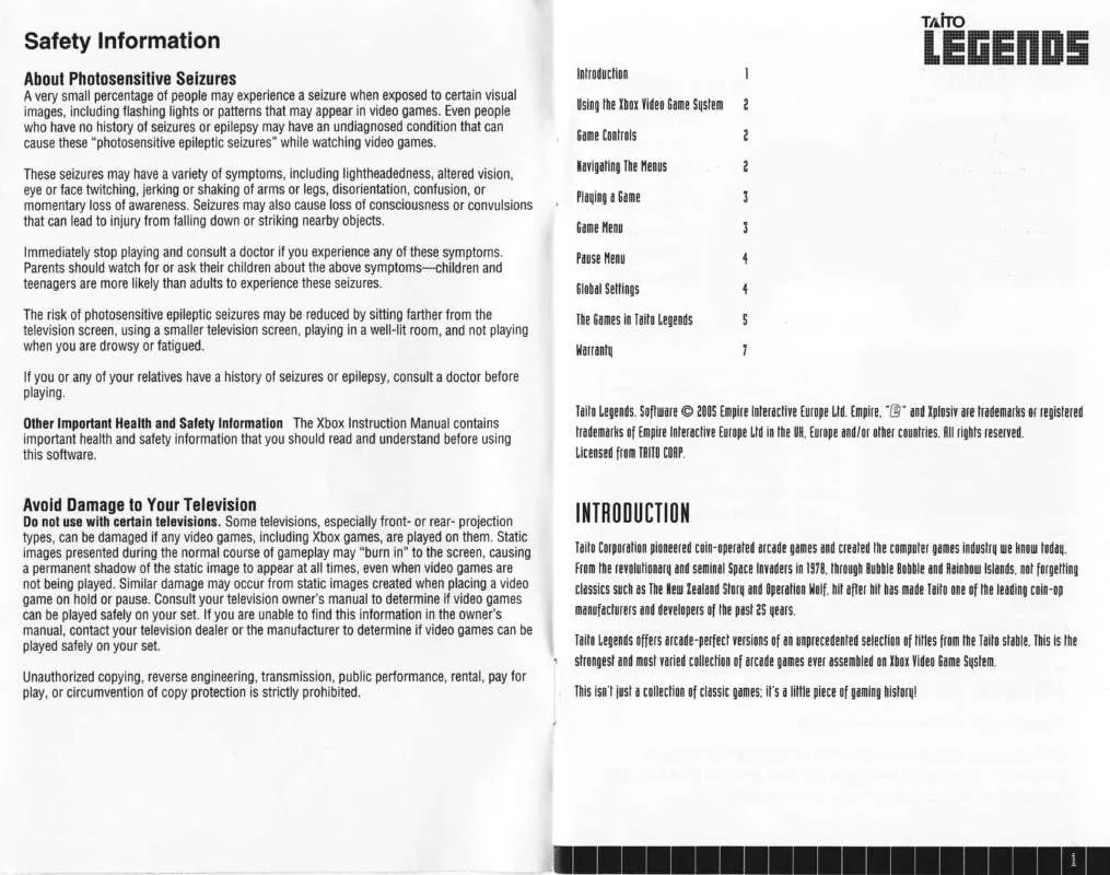 Mode d'emploi SEGA XBOX GAMES TAITO LEGENDS