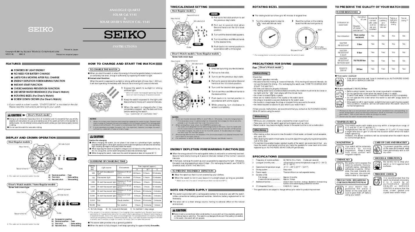 Mode d'emploi SEIKO V145