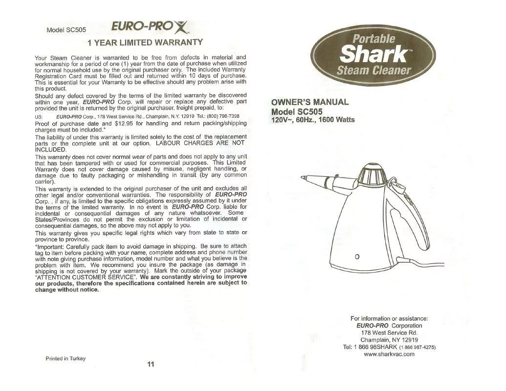 Mode d'emploi SHARK SC505