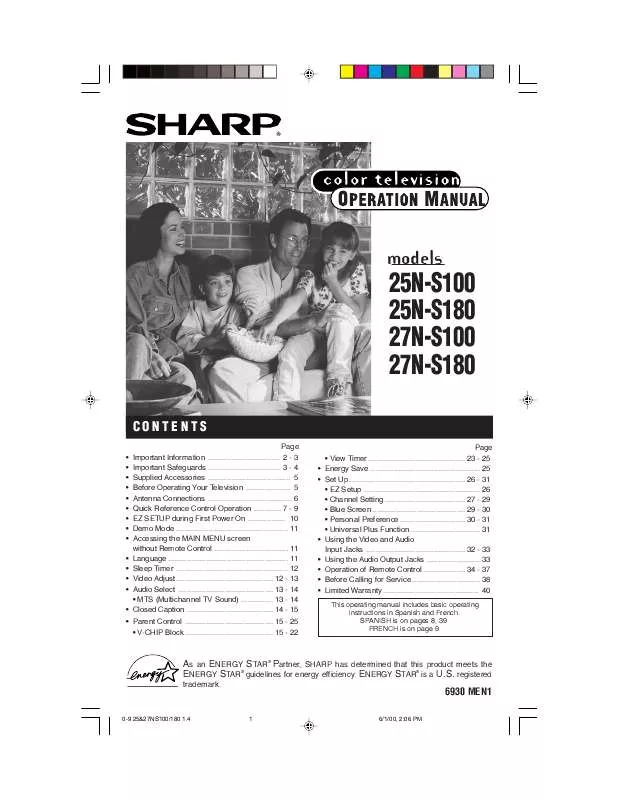 Mode d'emploi SHARP 25N-S180