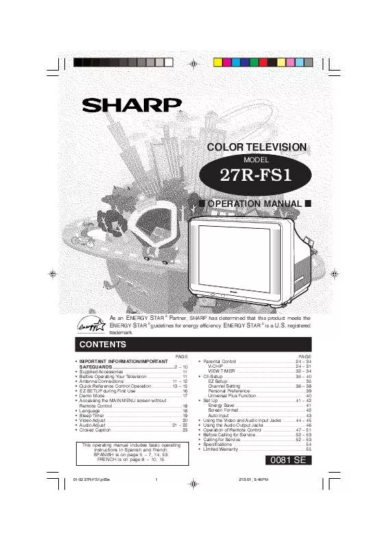 Mode d'emploi SHARP 27R-FS1