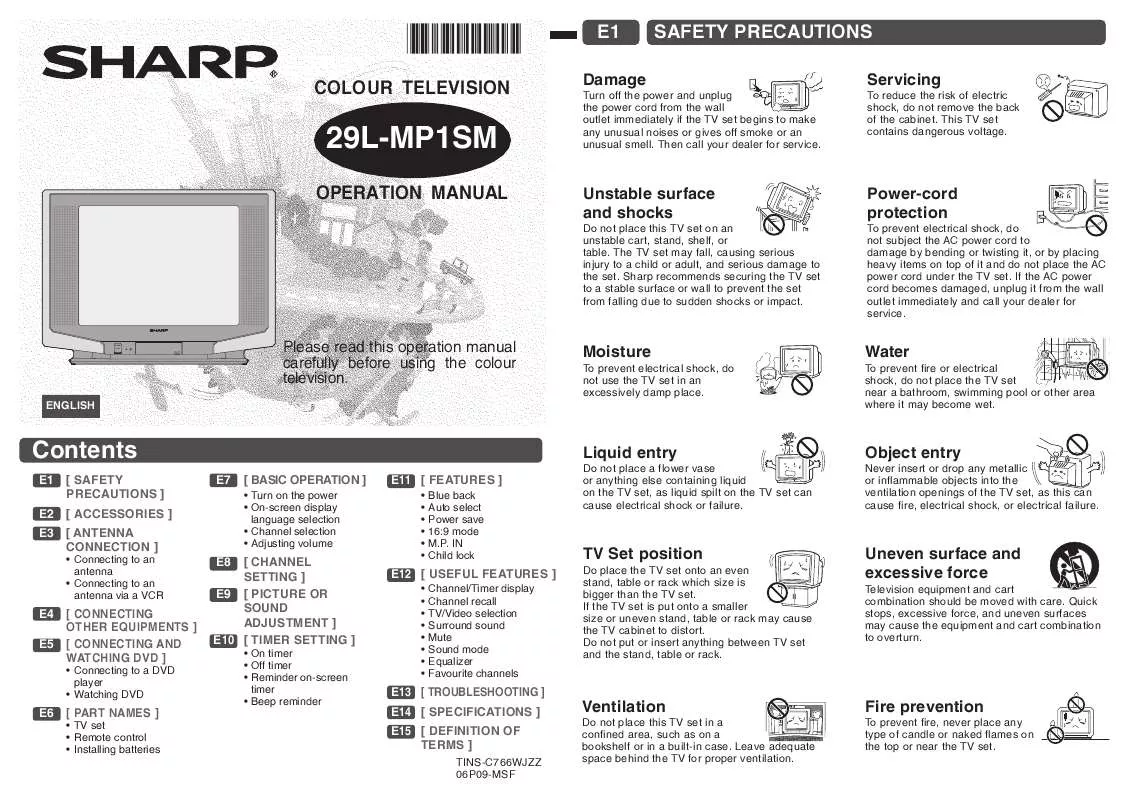 Mode d'emploi SHARP 29L-MP1SM