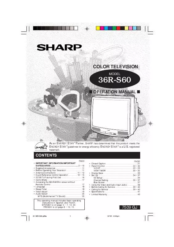 Mode d'emploi SHARP 36R-S60