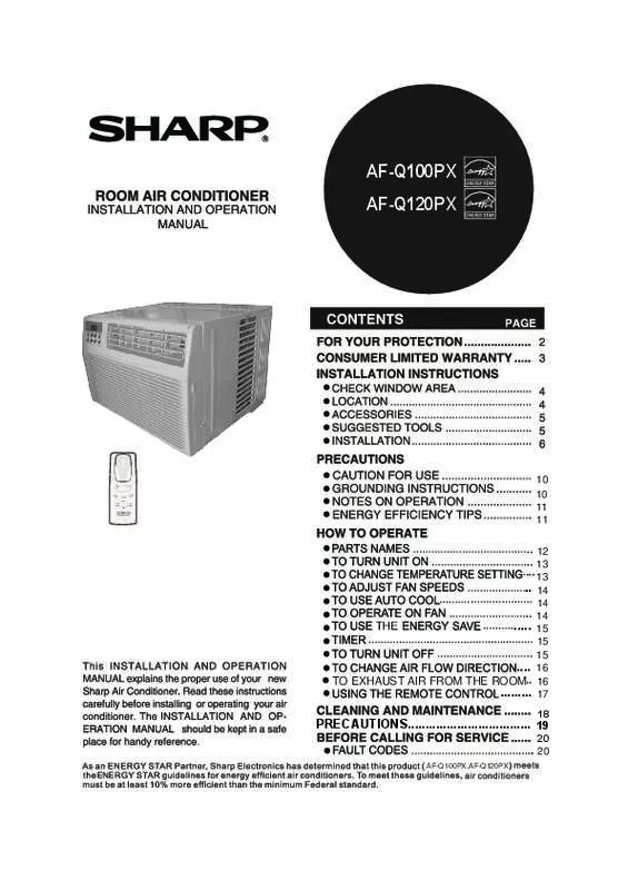 Mode d'emploi SHARP AF-Q100PX