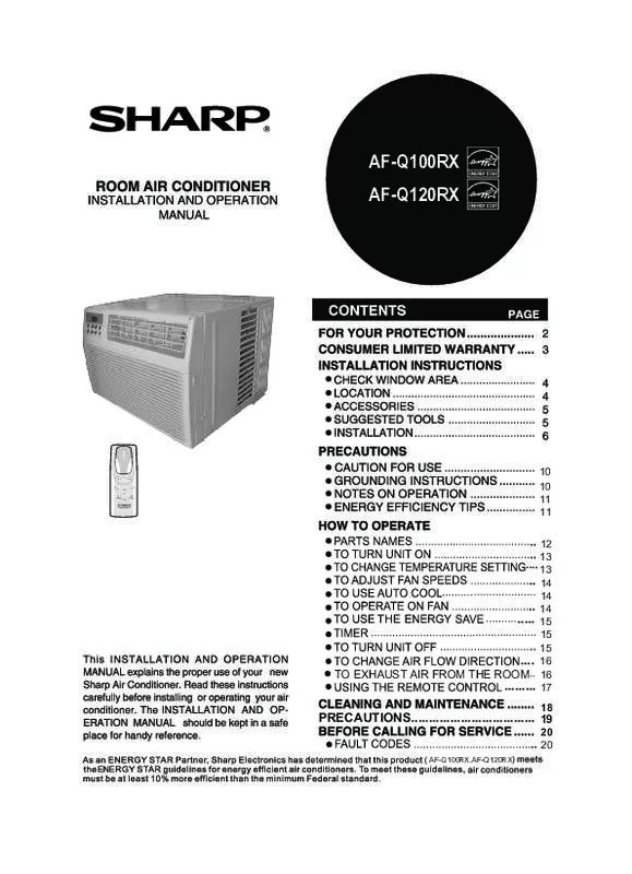 Mode d'emploi SHARP AF-Q120RX