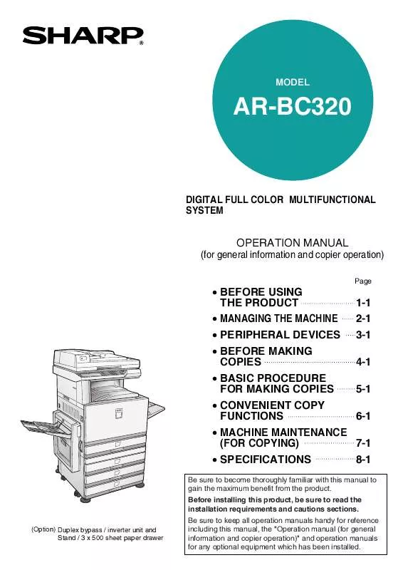 Mode d'emploi SHARP AR-BC320