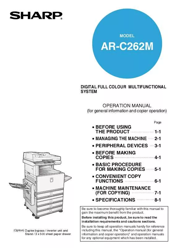 Mode d'emploi SHARP AR-C262M