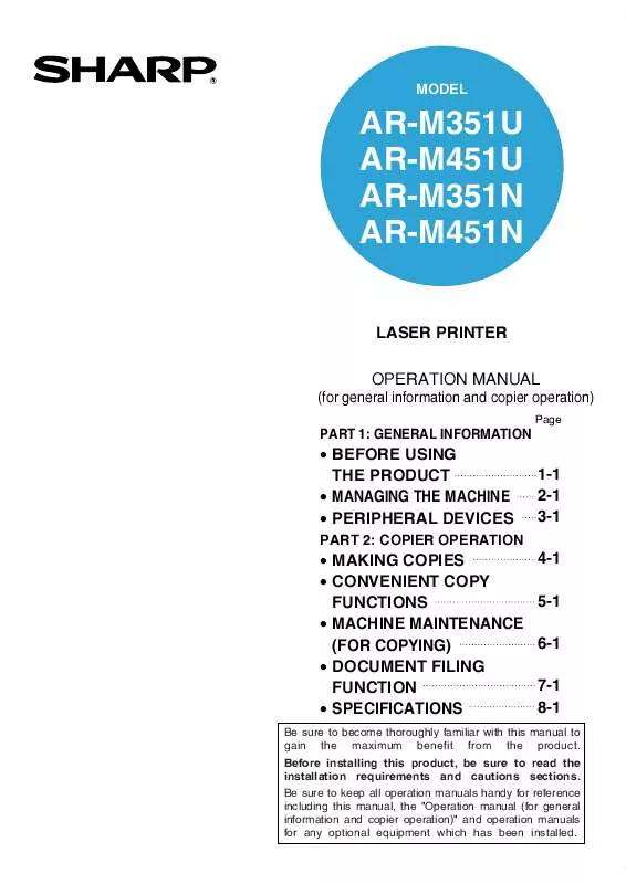 Mode d'emploi SHARP AR-M351N/M351U/M451N/M451U