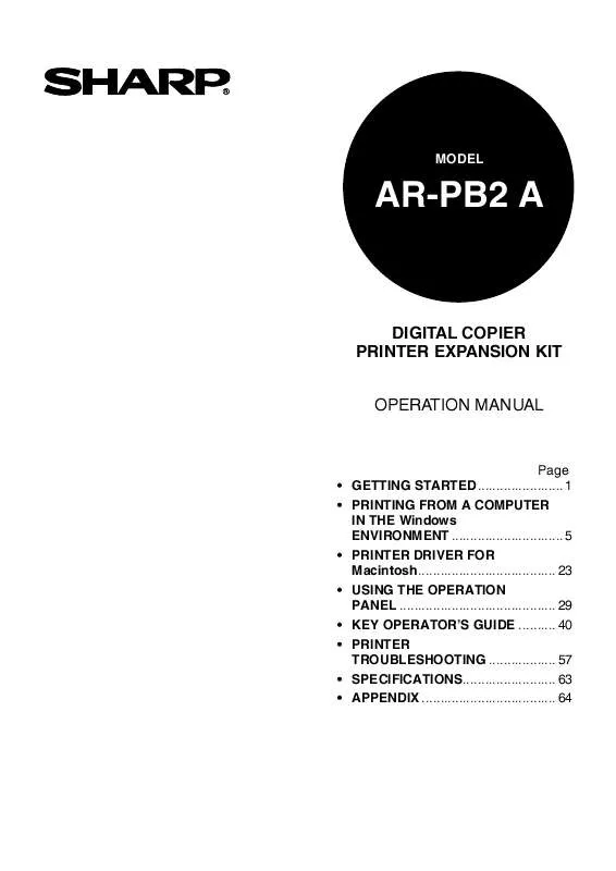 Mode d'emploi SHARP AR-PB2A
