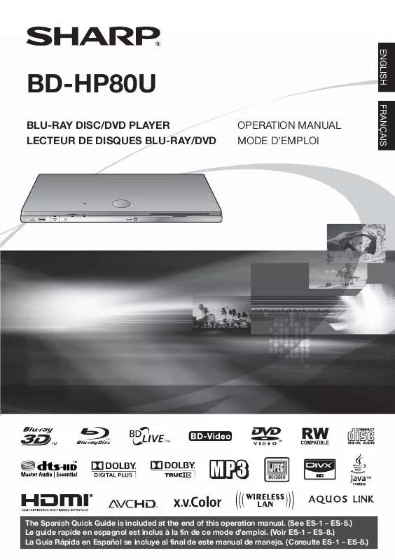 Mode d'emploi SHARP BD-HP80U