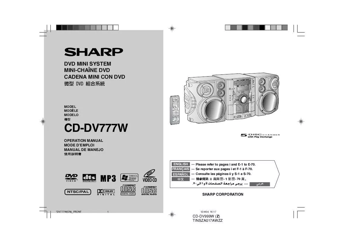 Mode d'emploi SHARP CD-DV777W
