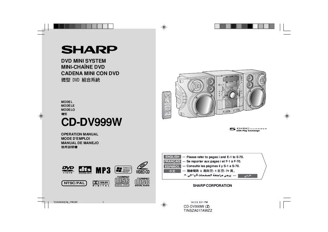 Mode d'emploi SHARP CD-DV999W