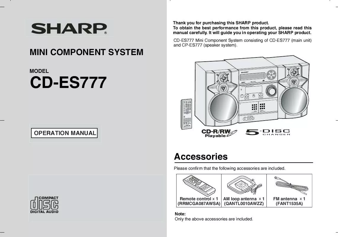 Mode d'emploi SHARP CD-ES777