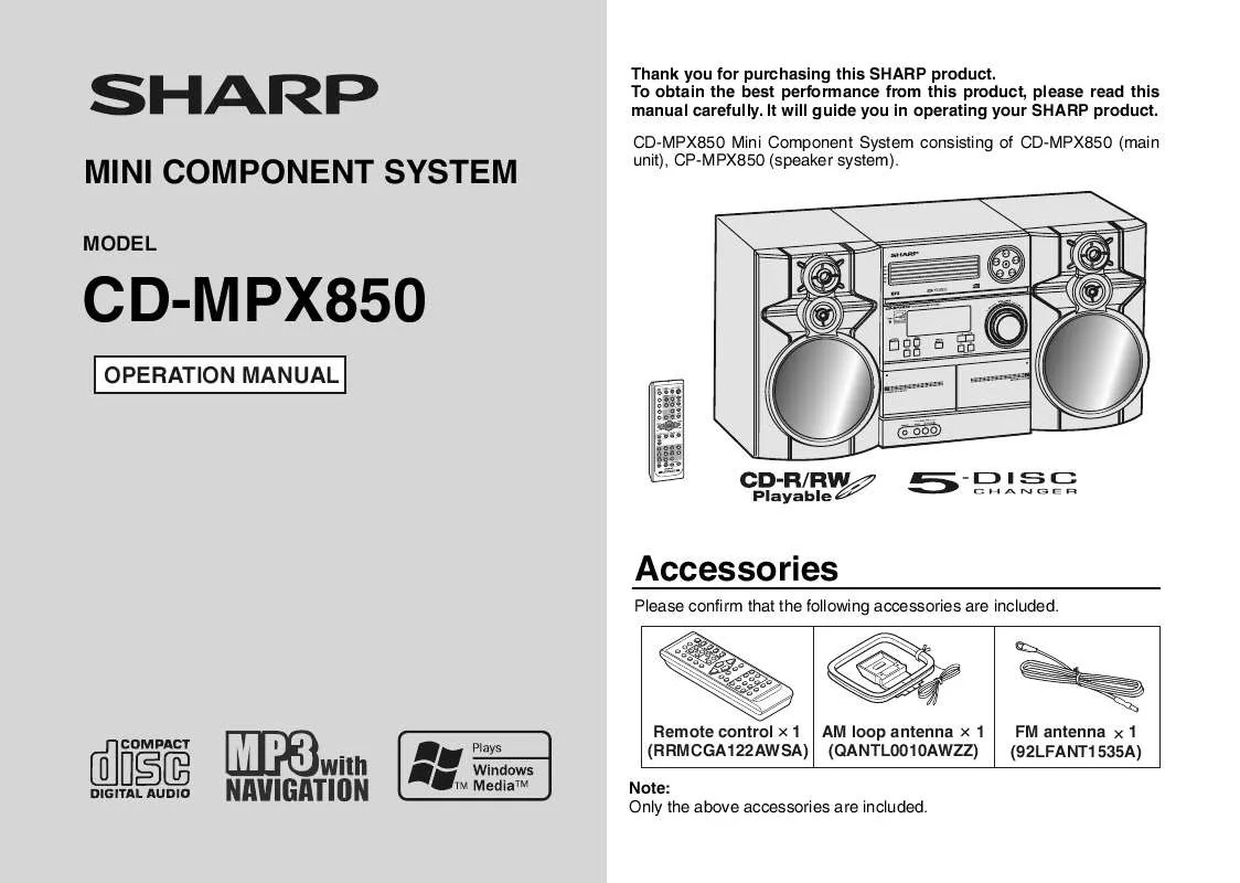 Mode d'emploi SHARP CD-MPX850