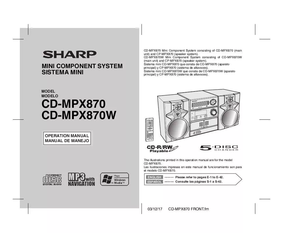 Mode d'emploi SHARP CD-MPX870/W