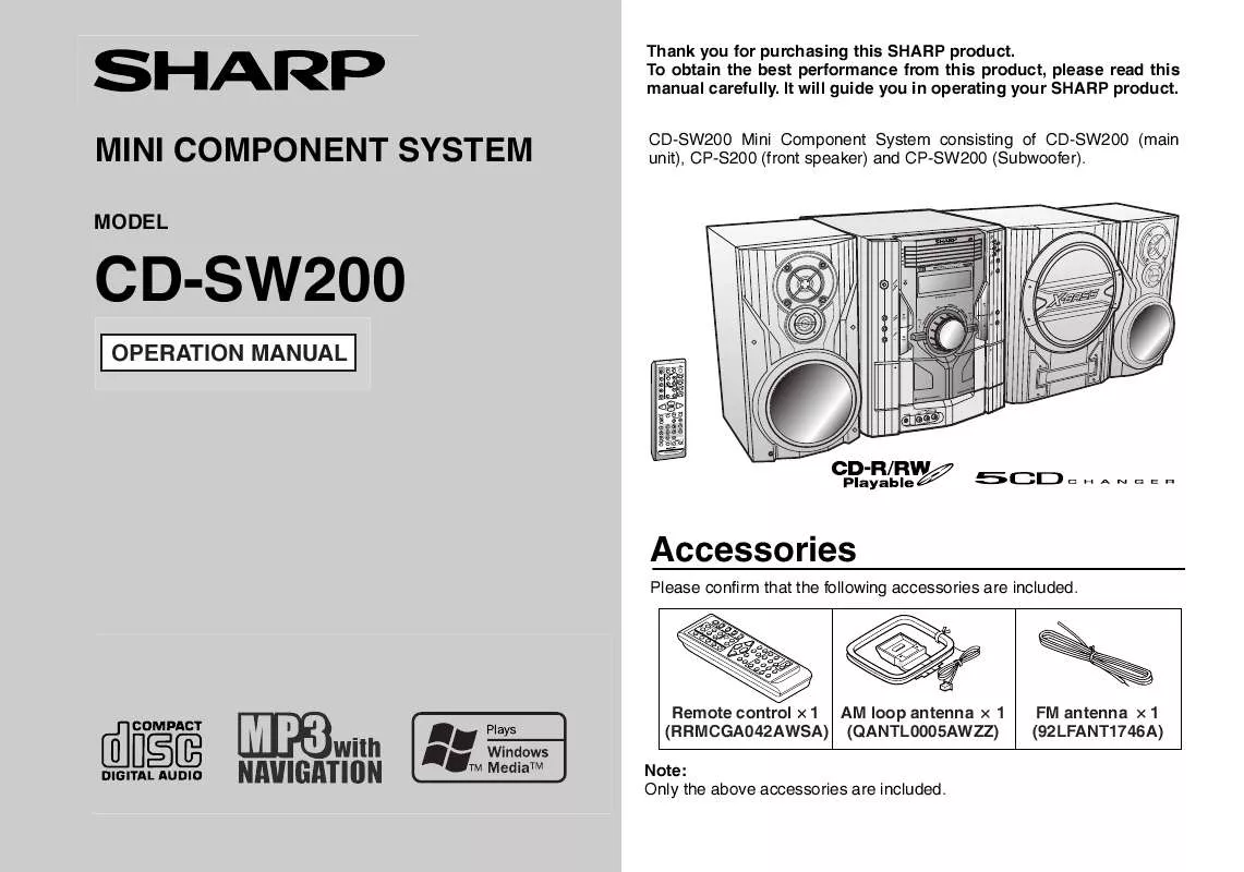 Mode d'emploi SHARP CD-SW200