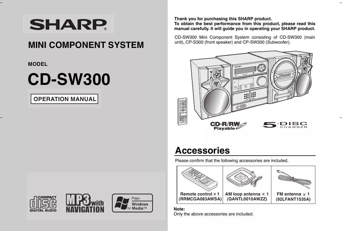 Mode d'emploi SHARP CD-SW300