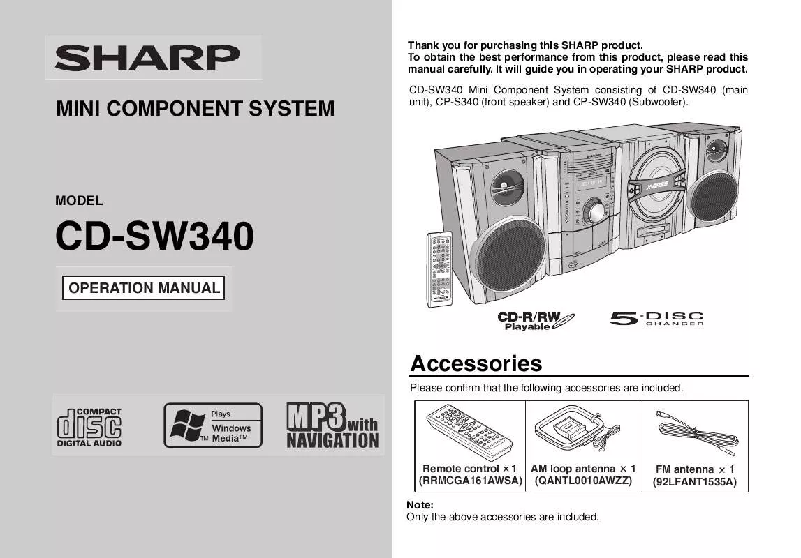 Mode d'emploi SHARP CD-SW340