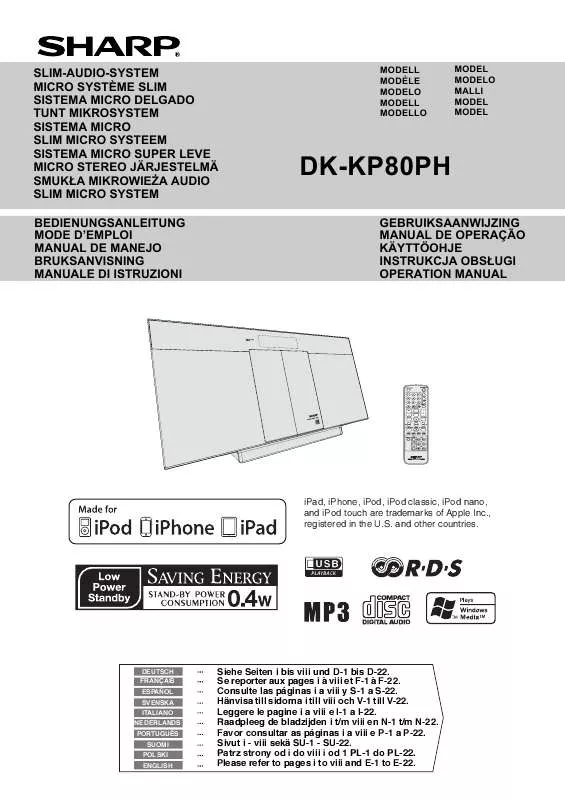Mode d'emploi SHARP DK-KP80PH