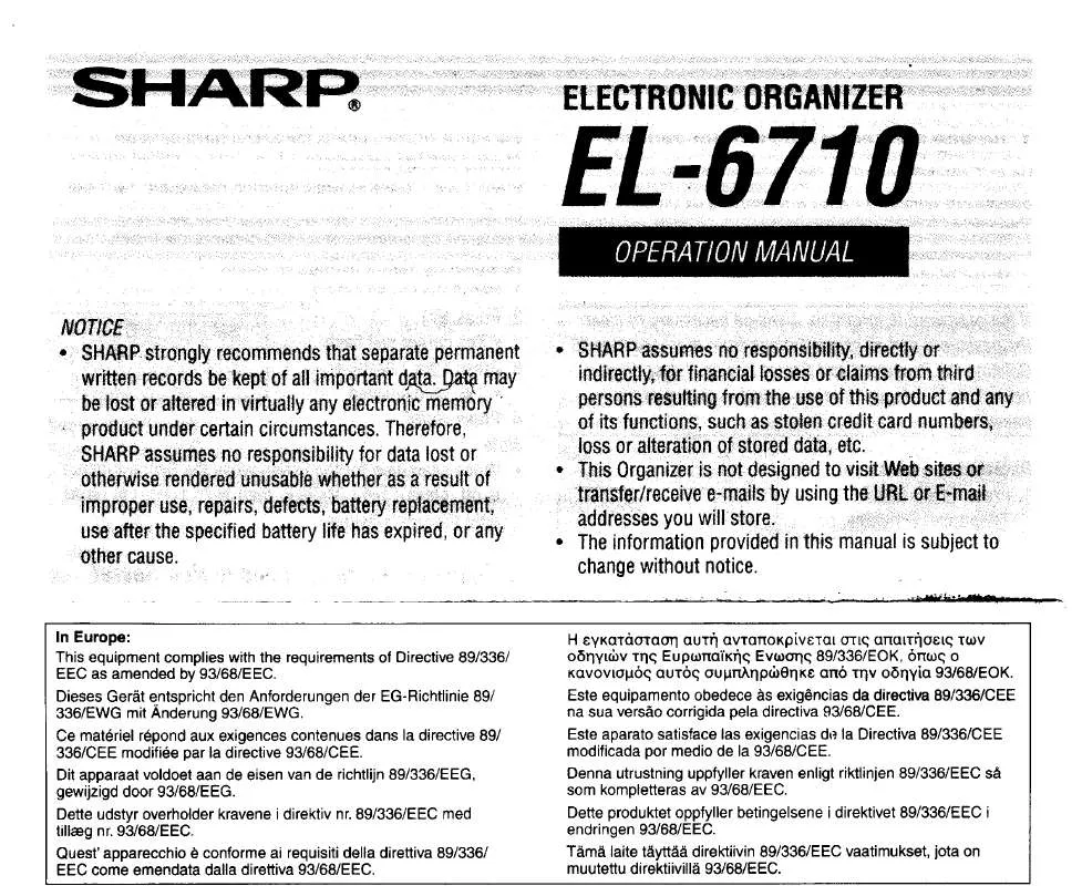 Mode d'emploi SHARP EL-6710