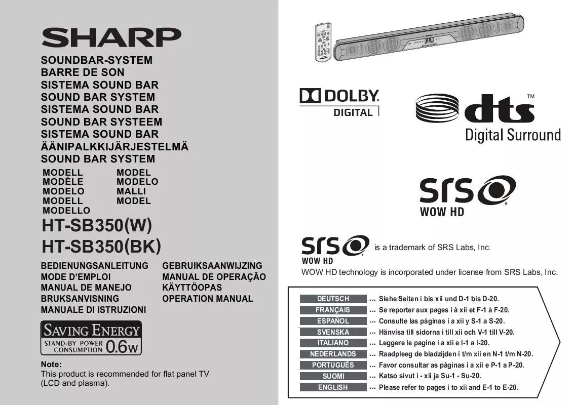 Mode d'emploi SHARP HT-SB350(W)/
