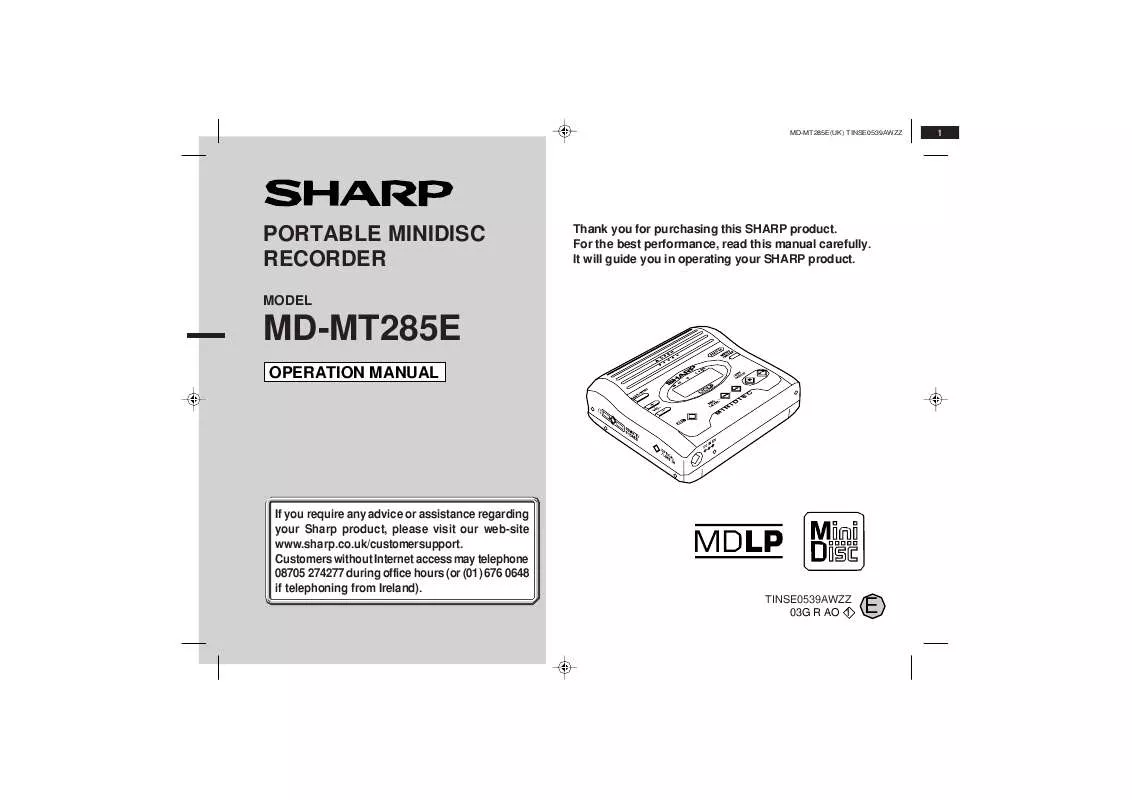 Mode d'emploi SHARP MD-MT285E