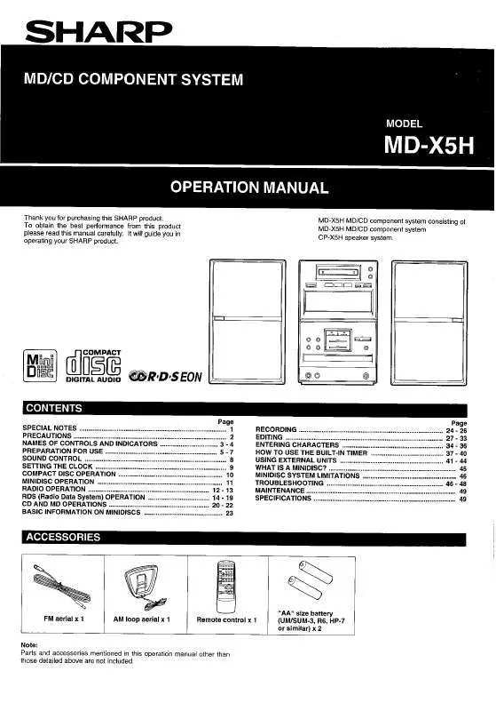 Mode d'emploi SHARP MD-X5H