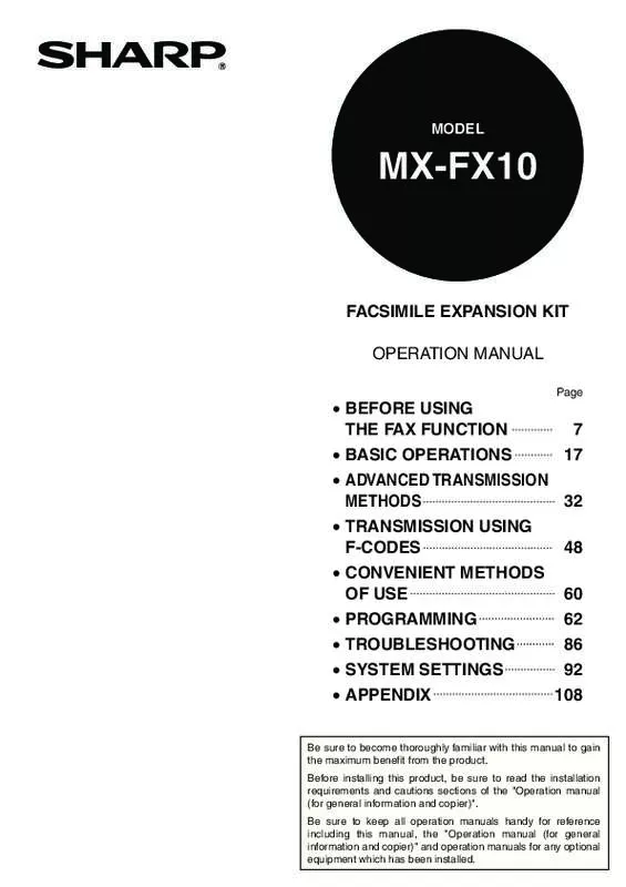 Mode d'emploi SHARP MX-FX10