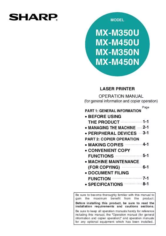 Mode d'emploi SHARP MX-M350N
