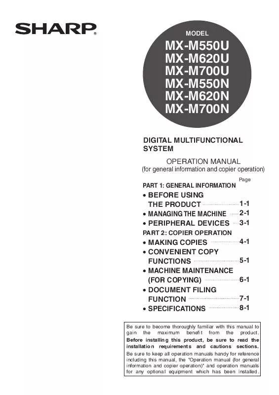 Mode d'emploi SHARP MX-M550N