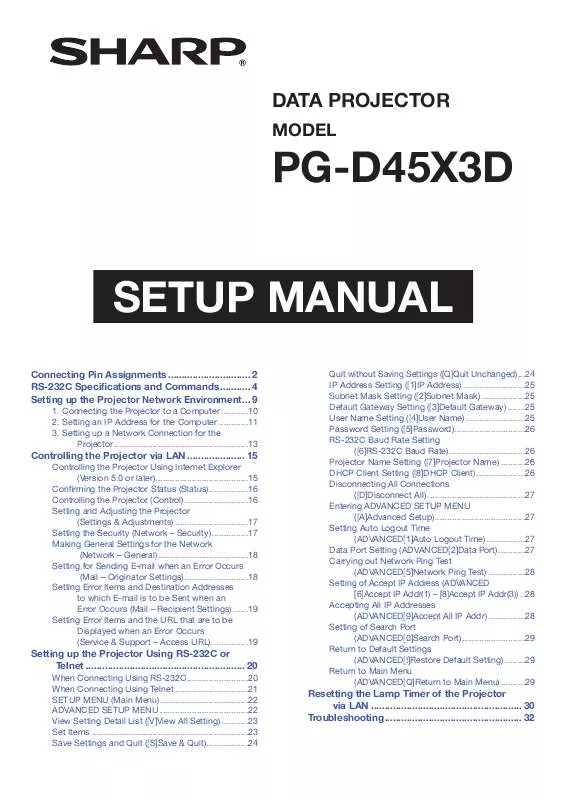 Mode d'emploi SHARP PG-D45X3D
