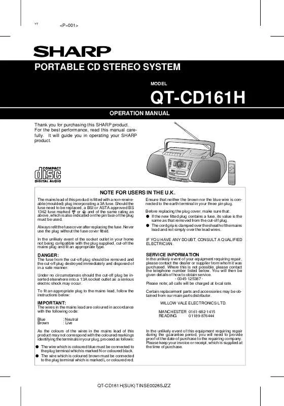 Mode d'emploi SHARP QT-CD161H