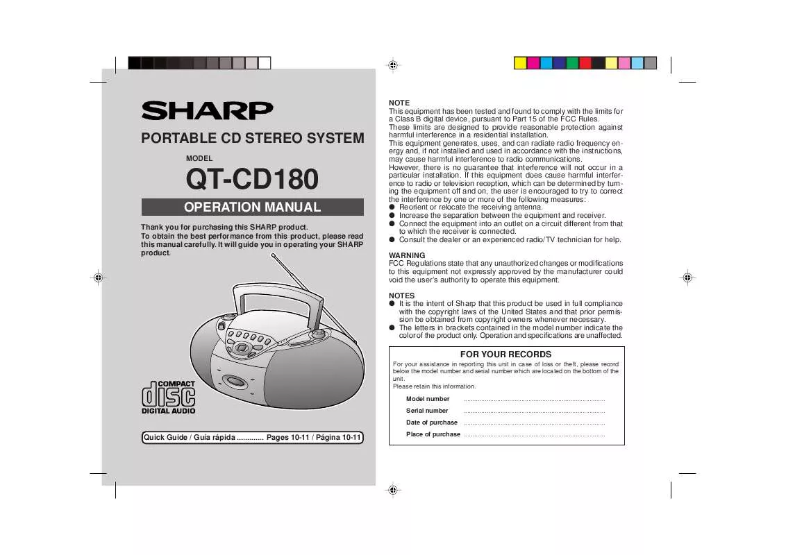 Mode d'emploi SHARP QT-CD180