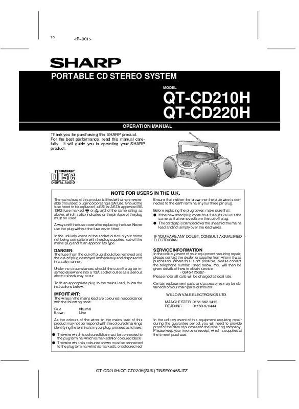 Mode d'emploi SHARP QT-CD220H
