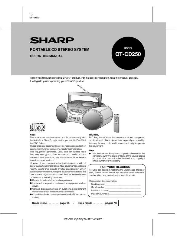 Mode d'emploi SHARP QT-CD250
