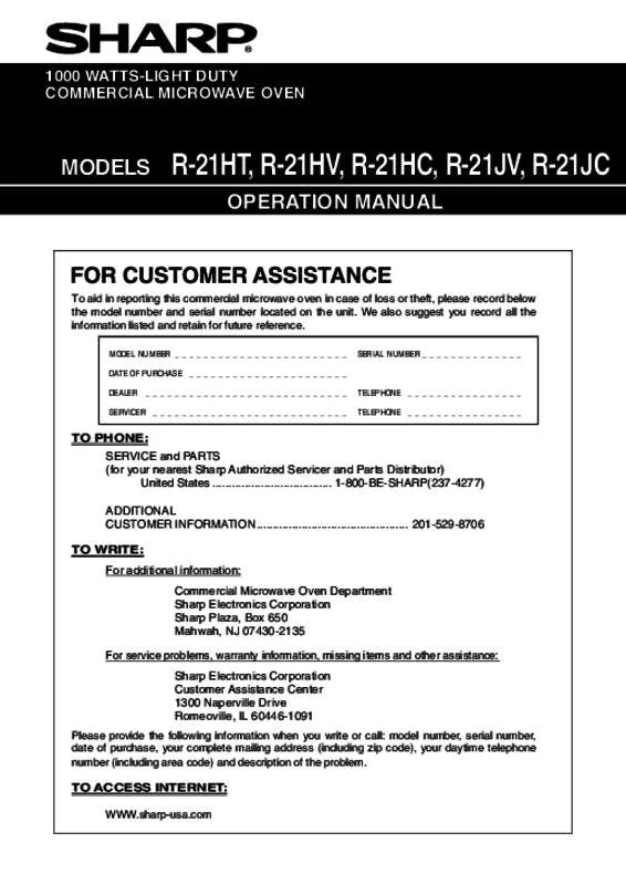 Mode d'emploi SHARP R-21HT/HV/HC/JV/JC