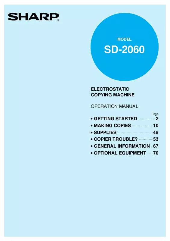 Mode d'emploi SHARP SD-2060
