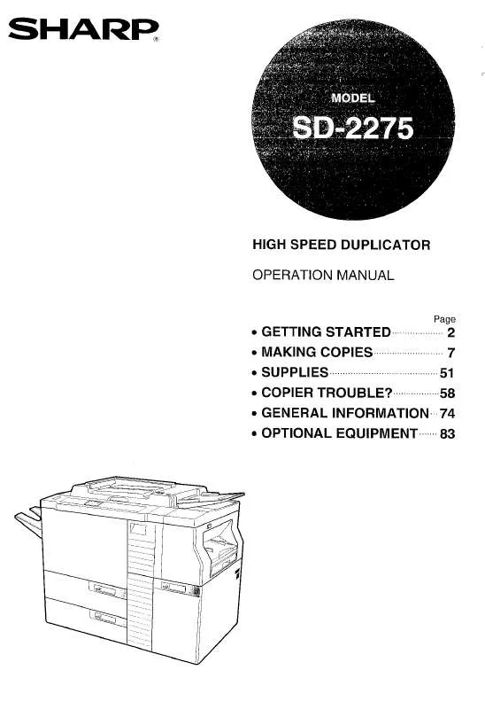 Mode d'emploi SHARP SD-2275