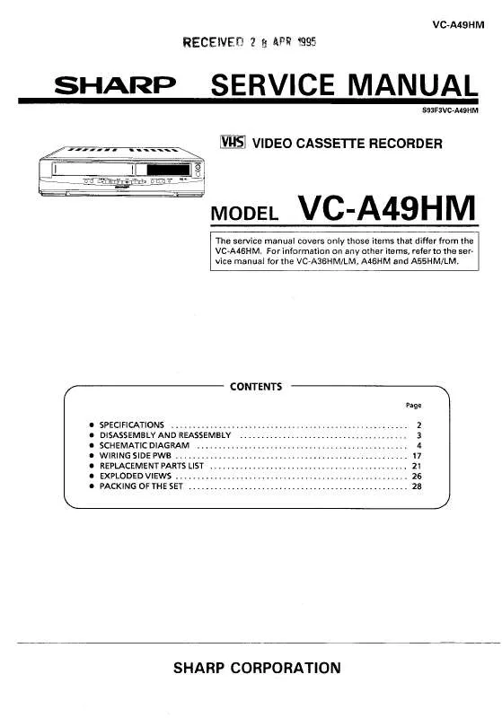 Mode d'emploi SHARP VCA49HM
