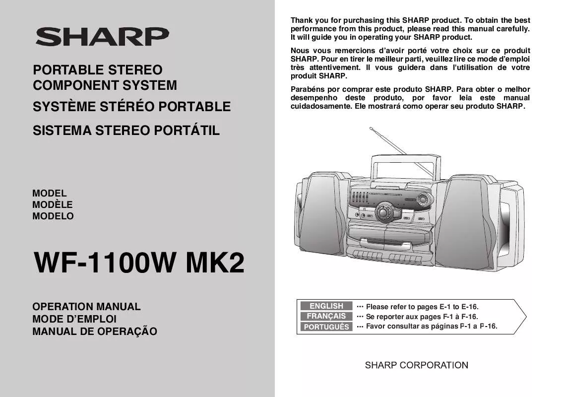 Mode d'emploi SHARP WF-1100W MK2